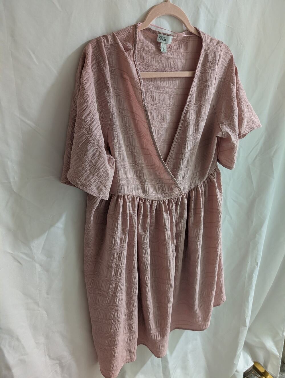 Nordstrom Rack Women's Pink Faux Wrap Babydoll Dress Short Sleeve Size S